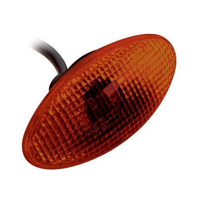 Oval slim motorcycle fairing indicator in orange with a smoked lens, featuring a textured surface and a black mounting base for easy installation.