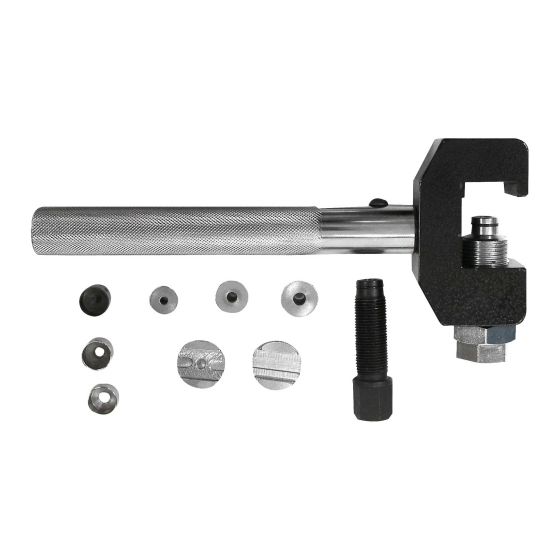 BikeTek Professional Chain Breaking & Rivetting Kit featuring a sturdy metal breaking tool with a textured grip, accompanied by various metal rivets and adapters for 520, 525, and 530 chains.
