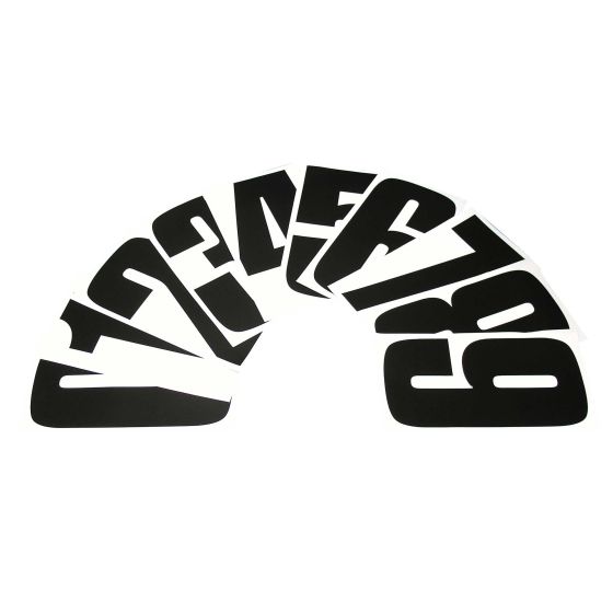 White vinyl race number decal set featuring the number "1" in a bold, easy-to-read font, designed for bikes, measuring 8 inches in height.