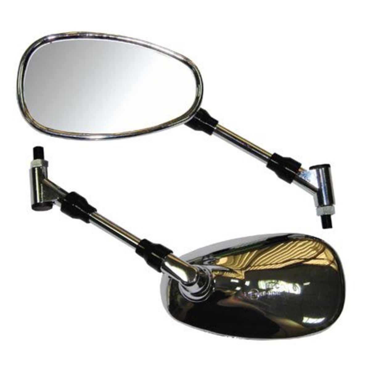 Chrome oval mirrors with a sleek design, featuring adjustable black arms, specifically designed for Yamaha XJR 1300 models from 2007 to 2014.