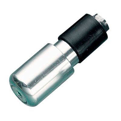 Chrome handlebar slim bar end weight with a cylindrical silver body and a black rubber top, designed for enhancing bike stability and aesthetics.