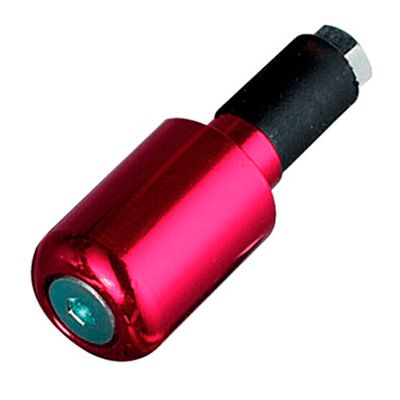 Red aluminum handlebar slim bar end weight with a black rubber insert and a silver screw, designed for 13 mm handlebars, enhancing grip and stability.