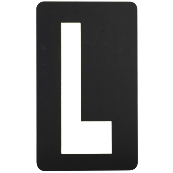 Black pitboard letter "L" with a white outline, made of durable material, designed for easy visibility during motorsport events.