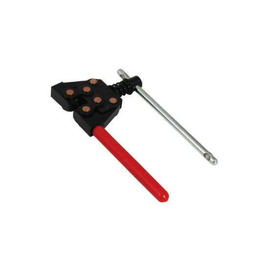 Black and red bike chain breaker tool with a sturdy handle, featuring a metal pin and five copper-colored pins for breaking bike chains.