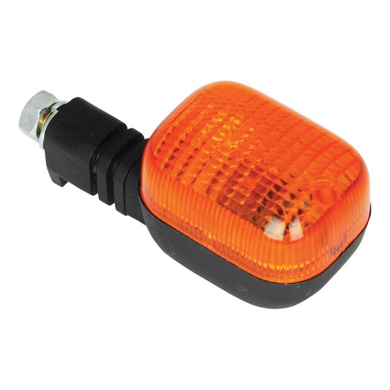 Universal flexi stem indicator featuring a black plastic body and an amber lens, designed for easy installation on bicycles.