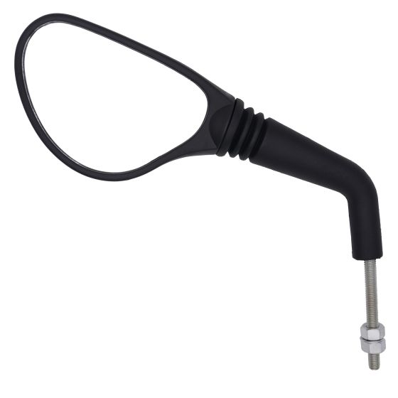 Black MTX Universal Mirror Set for scooters, featuring an 8 mm standard thread, sleek design with a curved shape and a rubber grip for easy installation.