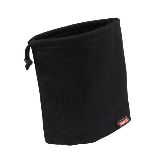 Windproof neck tube in anthracite color, made from durable material, featuring a drawstring for adjustable fit and a small red Bike-It logo.