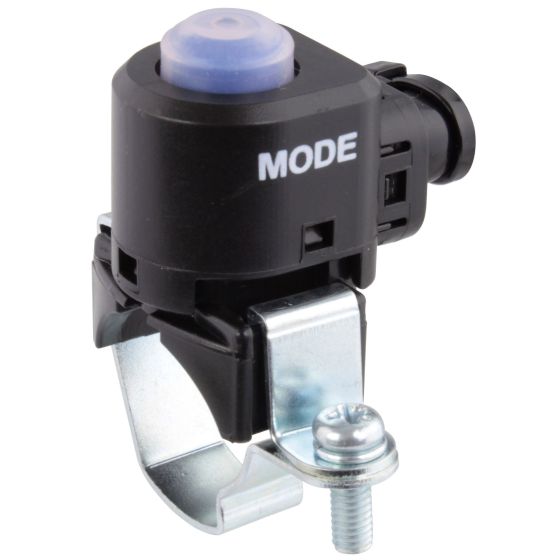 Black handlebar ignition mapping switch with a purple button labeled "MODE," featuring a metal clamp for attachment, designed for Yamaha YZF250/450 models from 2020.