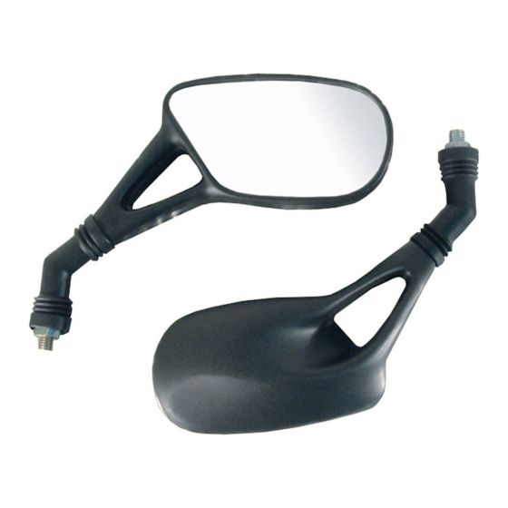 Black Yamaha motorcycle mirrors with a sleek design, featuring a reflective surface and ergonomic shape, made from durable plastic with adjustable mounting stems.