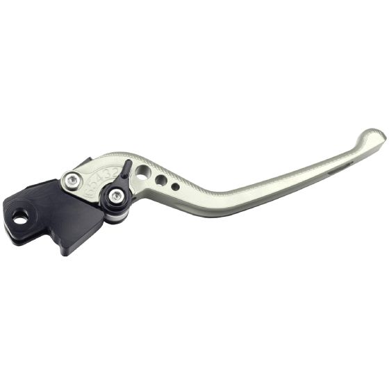 Adjustable CNC long brake lever in titanium finish with a black adjuster, featuring a sleek design and multiple adjustment holes for enhanced performance.