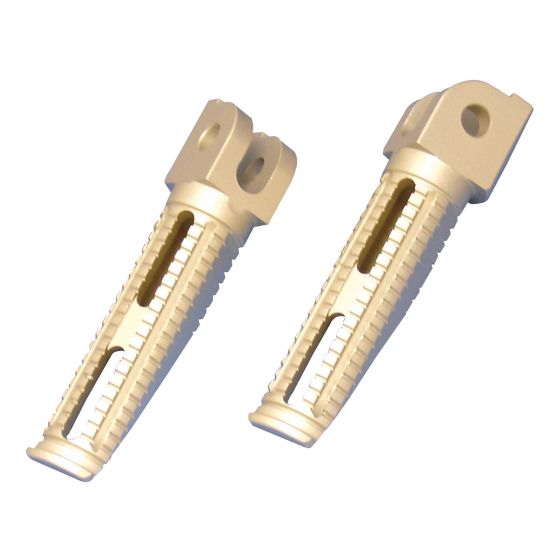 Billet aluminium pillion racing footpegs in a light silver finish, featuring a textured grip and cut-out design, specifically designed for Yamaha motorcycles.