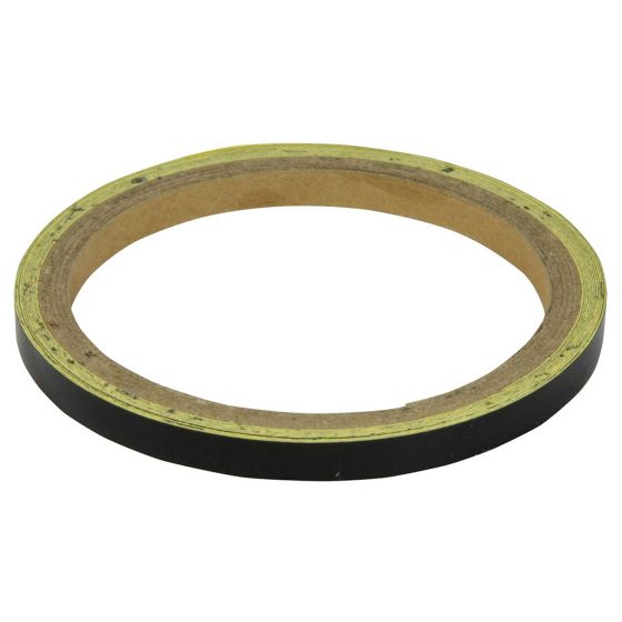 Black reflective stripe tape with a 7mm width, featuring a yellow adhesive backing, designed for motorcycle wheels or body applications.