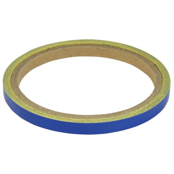 Dark blue reflective stripes on a roll, 7mm wide, designed for motorcycle wheels or body, featuring a sturdy adhesive backing for easy application.