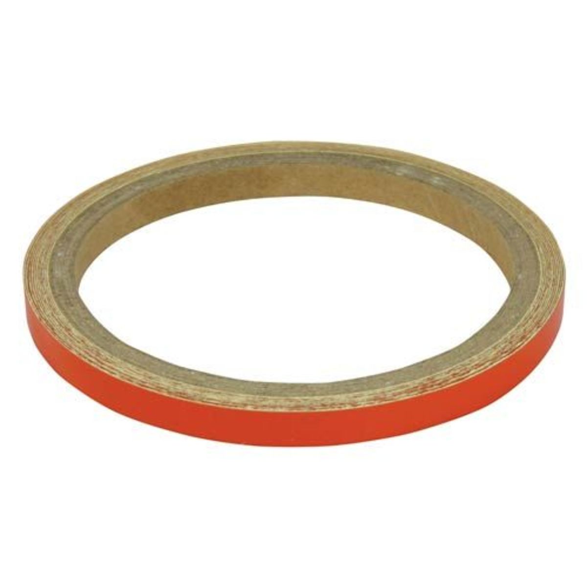 Bright orange reflective tape, 7mm wide, designed for motorcycle wheels or body, featuring a durable adhesive backing on a circular roll.