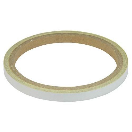 White reflective tape on a roll, 7mm wide, designed for motorcycle wheels or body, featuring a smooth surface and adhesive backing for easy application.