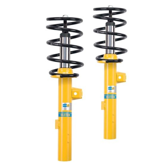 Bilstein B12 Pro-Kit Suspension Kit featuring two yellow shock absorbers with black coil springs and silver shafts, designed for enhanced vehicle performance.