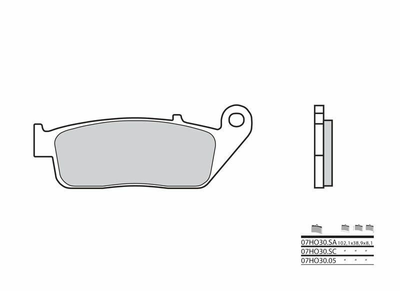 BREMBO 07HO3005 Brake Pad Set in CarbonCeramic, featuring a sleek gray surface, precise dimensions, and a distinctive shape for enhanced braking performance.