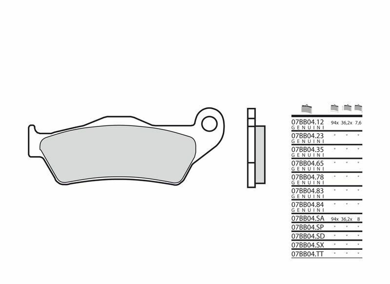 BREMBO 07BB04SX Brake Pad Set in sintered material, featuring a sleek design with a grey friction surface, suitable for both front and rear applications.