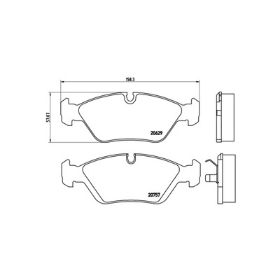BREMBO P 06 008 brake pad set in black, featuring wear warning indicator preparation, includes accessories and anti-squeak plate, with detailed dimensions provided.