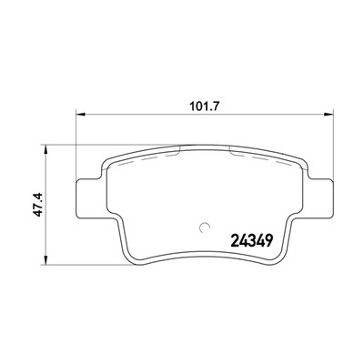 BREMBO P 23 104 brake pad set in black with dimensions marked, featuring an anti-squeak plate and excluding wear warning contact, designed for high-performance braking.