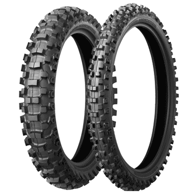 Black Bridgestone M203 motorcycle tire with a rugged tread pattern, sized 60/100-14, designed for front wheel use, featuring a durable rubber construction for off-road performance.