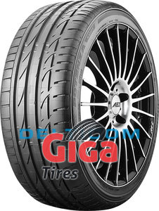 Bridgestone Potenza S001 summer tyre in size 245/45 R19, featuring a sleek black rubber design with pronounced tread patterns and a shiny multi-spoke alloy wheel.