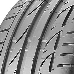 Bridgestone Potenza S001 tire featuring a black rubber surface with a detailed tread pattern, marked with 255/35 R20 97Y XL AO and rim protection (MFS) indicators.