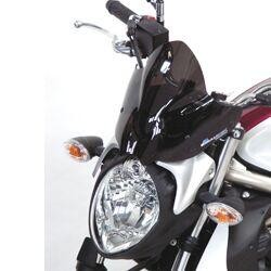 Black smoke windshield for Suzuki SFV 650 (2009-2015), measuring 25 cm, featuring a sleek design that enhances aerodynamics and style.