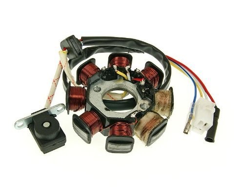 101 Octane BT10006 alternator brake disc featuring a circular metal core with copper windings, multiple wires in various colors, and a black plastic connector, designed for Sachs 49ER 50 models (2006-2008).