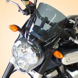 Black smoke windshield for Yamaha MT-01 1700 (2005-2012), measuring 29 cm (11-1/2"), featuring a sleek design and durable material, enhancing the motorcycle's style and aerodynamics.