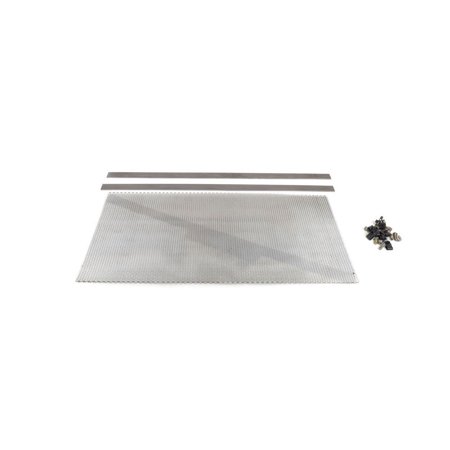 Canton 20-906 Windage Tray Kit featuring a silver metal screen with a ribbed texture, accompanied by two metal strips and a set of mounting hardware.