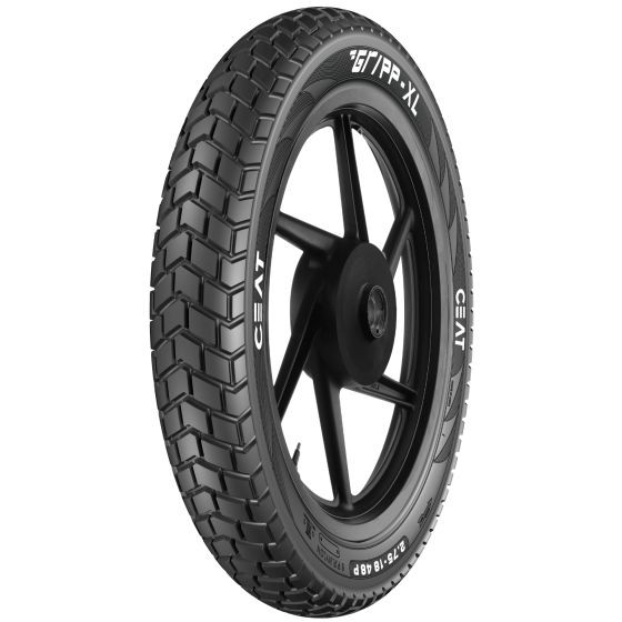 Ceat Gripp XL motorcycle tyre in black, size 100/90 19 (57S) TT, featuring a textured tread pattern and CEAT branding on the sidewall, designed for front wheel use.