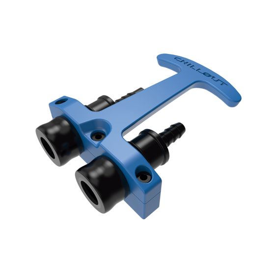 ChillOut Motorsports Rapid Release System driver handle in blue plastic, featuring two black connectors and a sturdy grip for easy operation in motorsport applications.