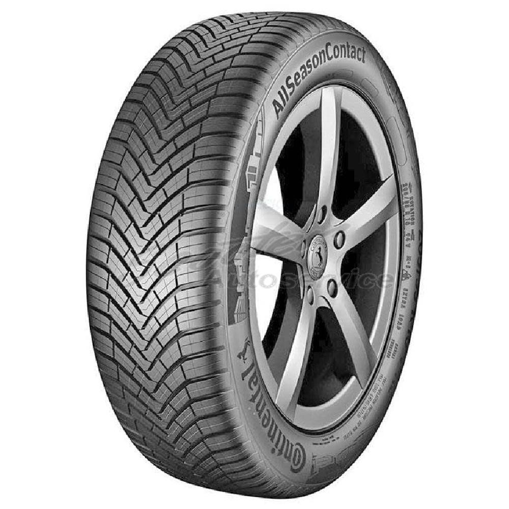 AllSeasonContact 3PMSF tire by Continental features a sleek black rubber design with a unique tread pattern, optimized for all-season performance and marked with the 3PMSF symbol for winter capability.
