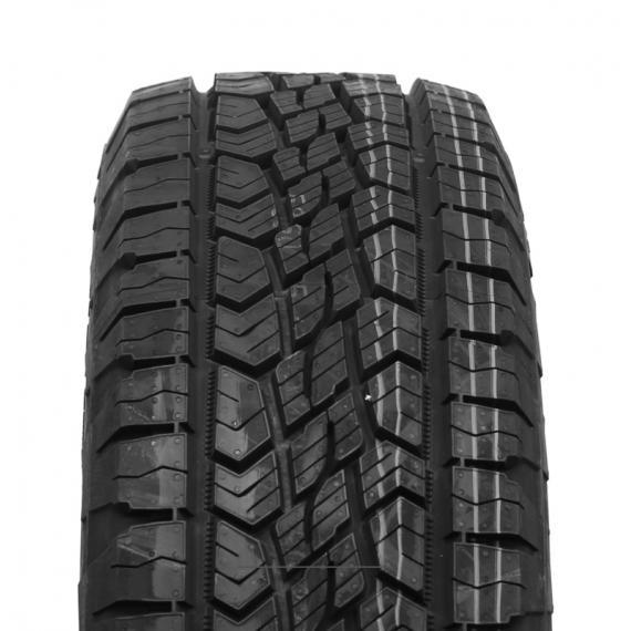Black all-terrain tire with a rugged tread pattern, featuring deep grooves and varying block shapes, labeled "Continental CrossContact ATR 255/60 R17 106V."