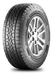 Continental CrossContact ATR tire in size 265/70 R15 112T, featuring a robust tread pattern, kerbing rib, and a black rubber finish, mounted on a silver alloy wheel.