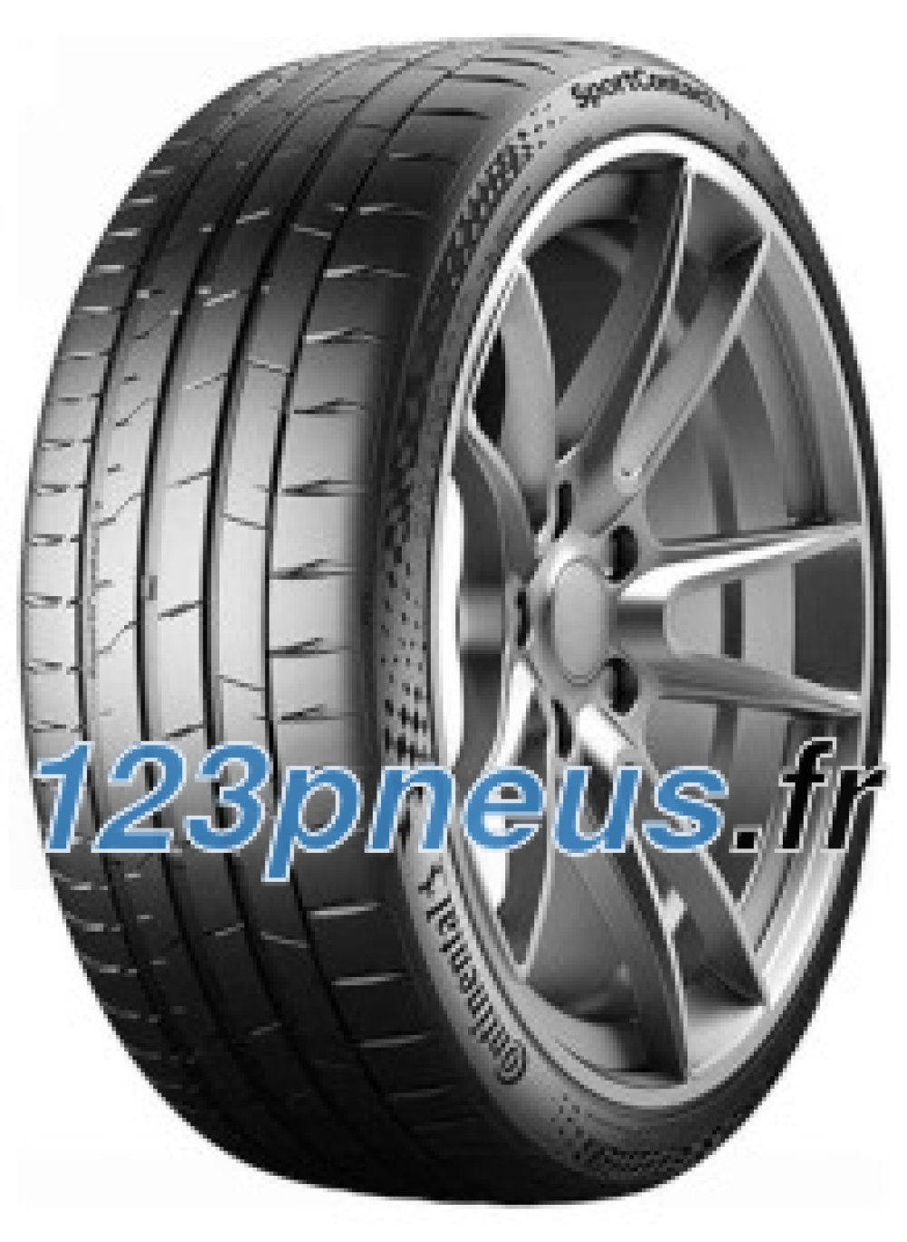 Continental SportContact 7 tire in size 255/35 ZR21, featuring a sleek black rubber design, deep tread patterns, and a kerbing rib for enhanced performance and durability.