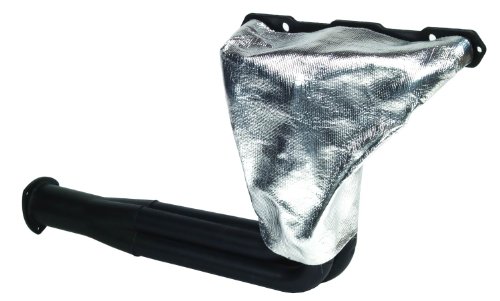 Silver thermo-insulating header manifold blanket designed for straight 6 engines, featuring a sleek metallic finish and durable construction for heat management.