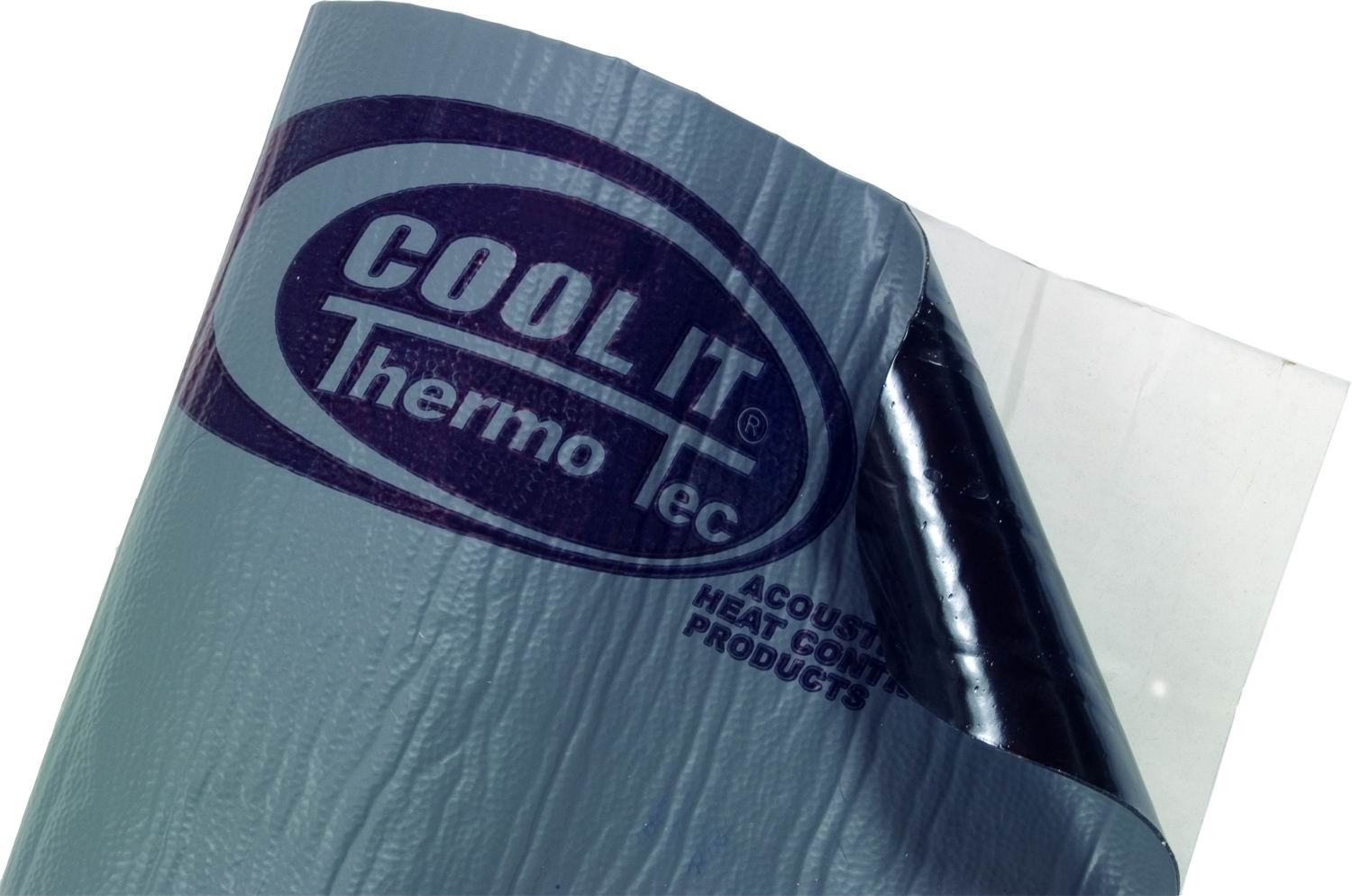 Two pieces of gray, textured acoustic matting, each 12 x 12 inches, featuring the COOL IT Thermo-Tec logo prominently on the surface.