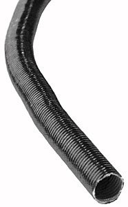 Black, flexible wire-hose insulation measuring 1 inch by 36 inches, featuring a ribbed texture for durability and heat resistance.