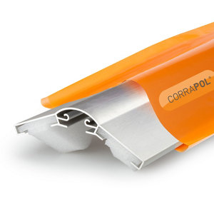 Corrapol-BT Aluminium Super Ridge Bar Set in grey, 6m long, featuring a sleek, durable design with a protective orange cover and a distinctive profile for effective roofing solutions.