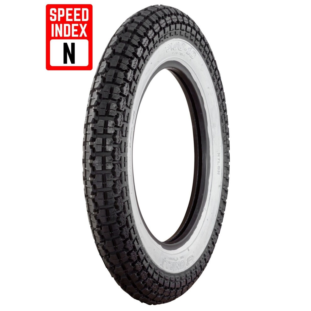 Cougar White Walled Tyre in size 300-10, featuring a textured black rubber surface and a prominent white wall, with a speed index marked as 'N'.