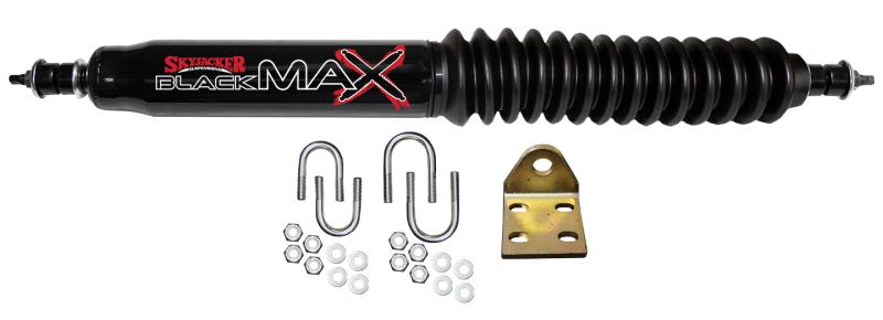 CSF 8119 is a black, ribbed rubber steering rack boot with metal ends, accompanied by two U-shaped brackets, nuts, and washers for installation.