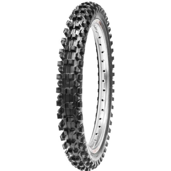 Black CST Bite MX CM733 front tyre with a rugged tread pattern, sized 80/100-21, featuring an E-Mark certification for quality assurance.