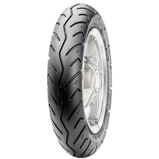 CST C922F 43P scooter front tyre in size 80/90-16, featuring a black rubber surface with a tread pattern designed for grip and stability, mounted on a silver alloy wheel.