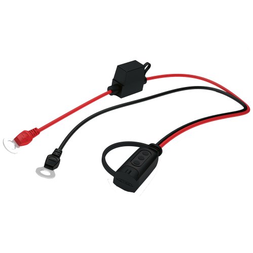 Red and black CTEK 56-629 jumper cables with durable connectors, featuring a compact design and a built-in switch for easy operation.