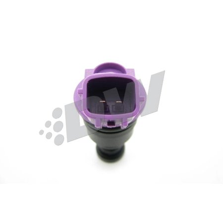 Black fuel injector with a purple connector, designed for DeatschWerks 550cc applications in G20, SR20, and 240sx models.