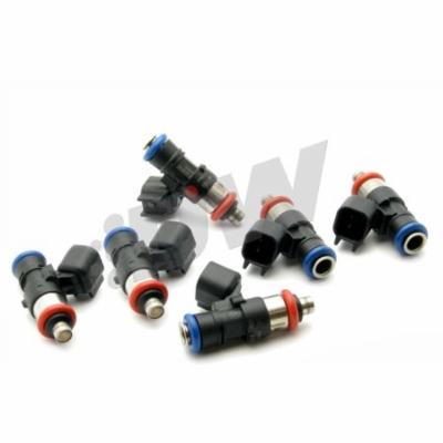 Six fuel injectors featuring a black body with red and blue accents, designed for DeatschWerks 700cc applications in Mustang V6 and Wrangler 3.6L V6 engines.