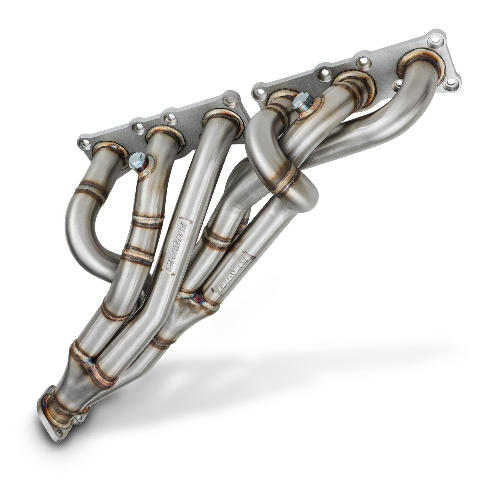 Stainless steel decat exhaust manifold with multiple curved pipes, featuring a polished finish and welded joints, designed for BMW 3 Series E90/E91/E92/E93 models from 2005 to 2013.