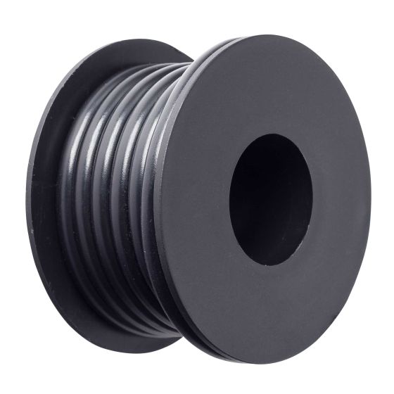 White 5 Amp electrical cable by Demon Tweeks, approximately 7 meters long, coiled neatly for easy storage, featuring a durable plastic exterior.